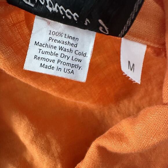Vtg Linen Top Womens M Orange Preppy Quiet Luxury Fall Sustainable Boxy Crop - Picture 7 of 11